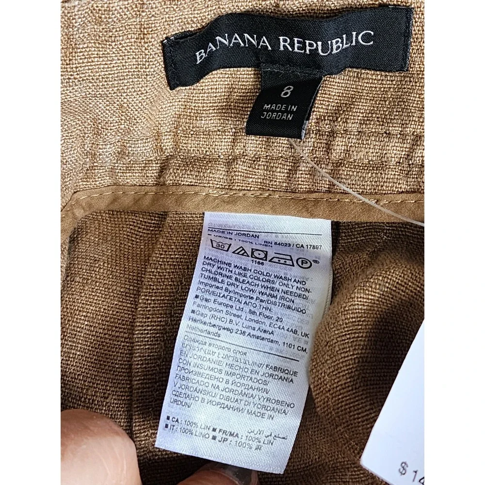 Banana Republic Lina Wide Leg Linen Pants Brown Pleated High Rise NWT 8